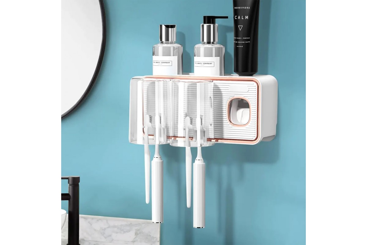 Диспенсер-полиця для зубних приналежностей із 2 стаканами Toothbrush Holder RA-925/223-54