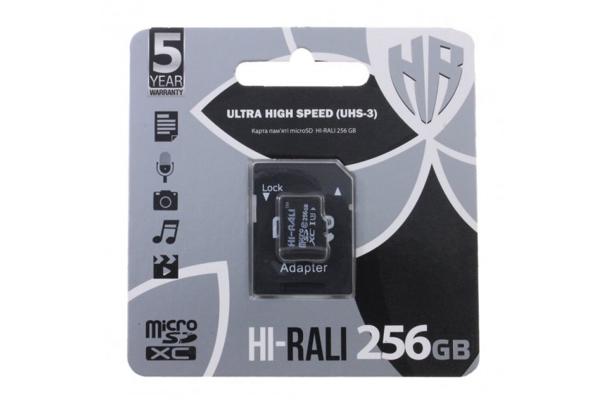 Карта пам'яті MicroSDXC 256GB HI-RALI (Class 10, UHS-I U3) + адаптер
