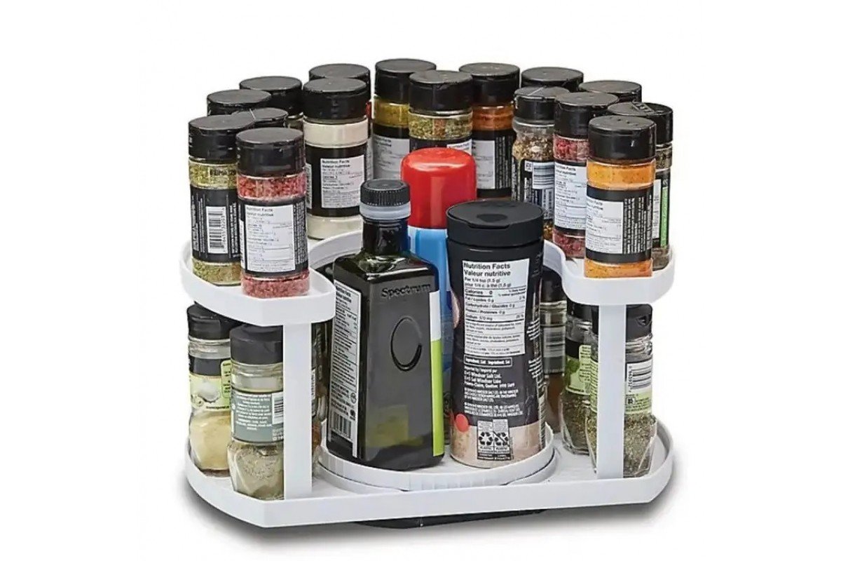 Спецовниця Spice Spinner Two-Tiered Spice Organizer з поворотною рамою — дворівнева карусель для спецій на 40 баночок