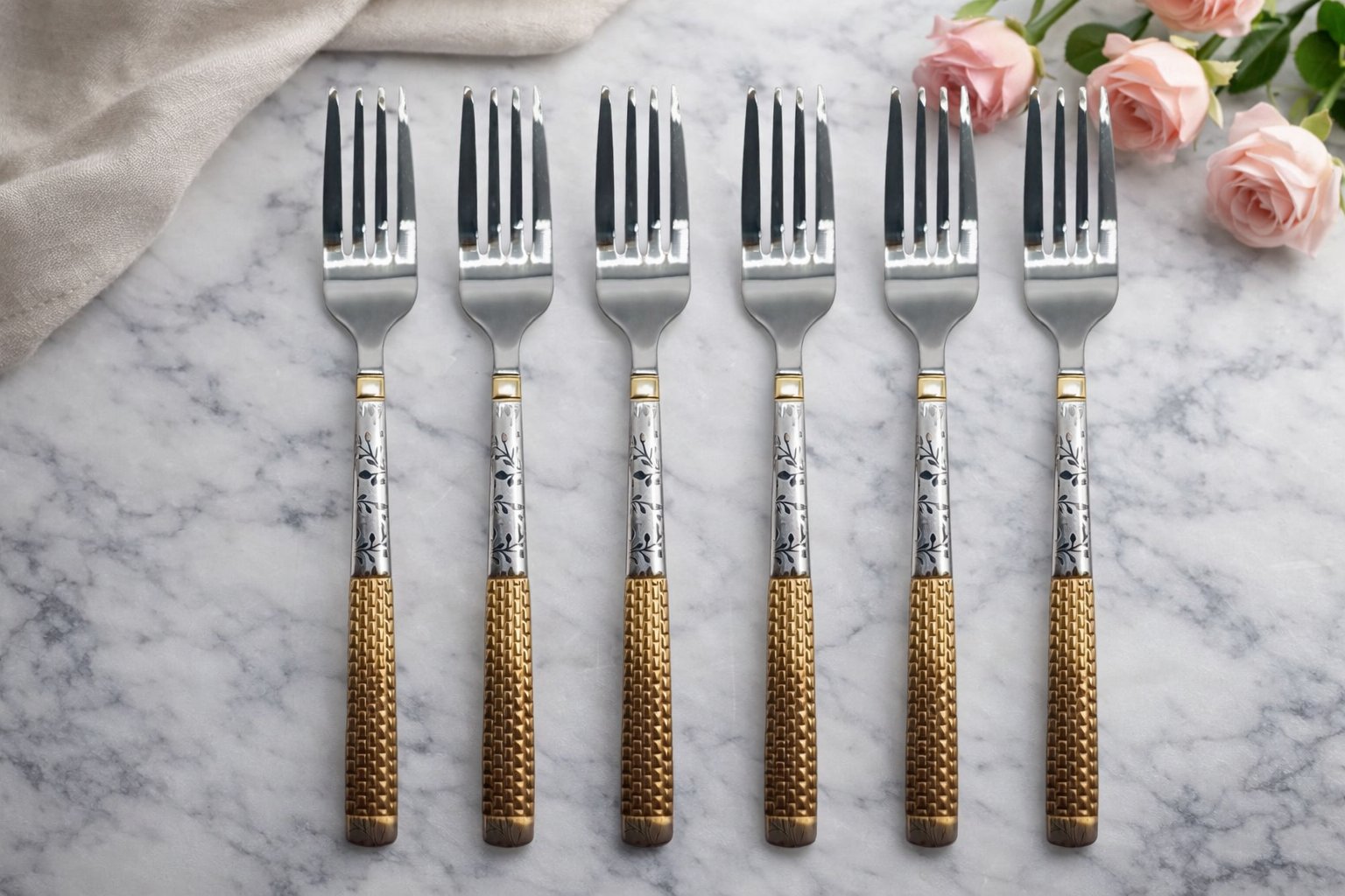 Набір десертних виделок Cutlery Set 433-9-M311 (6 шт.) — Вишуканий дует візерунка та золота