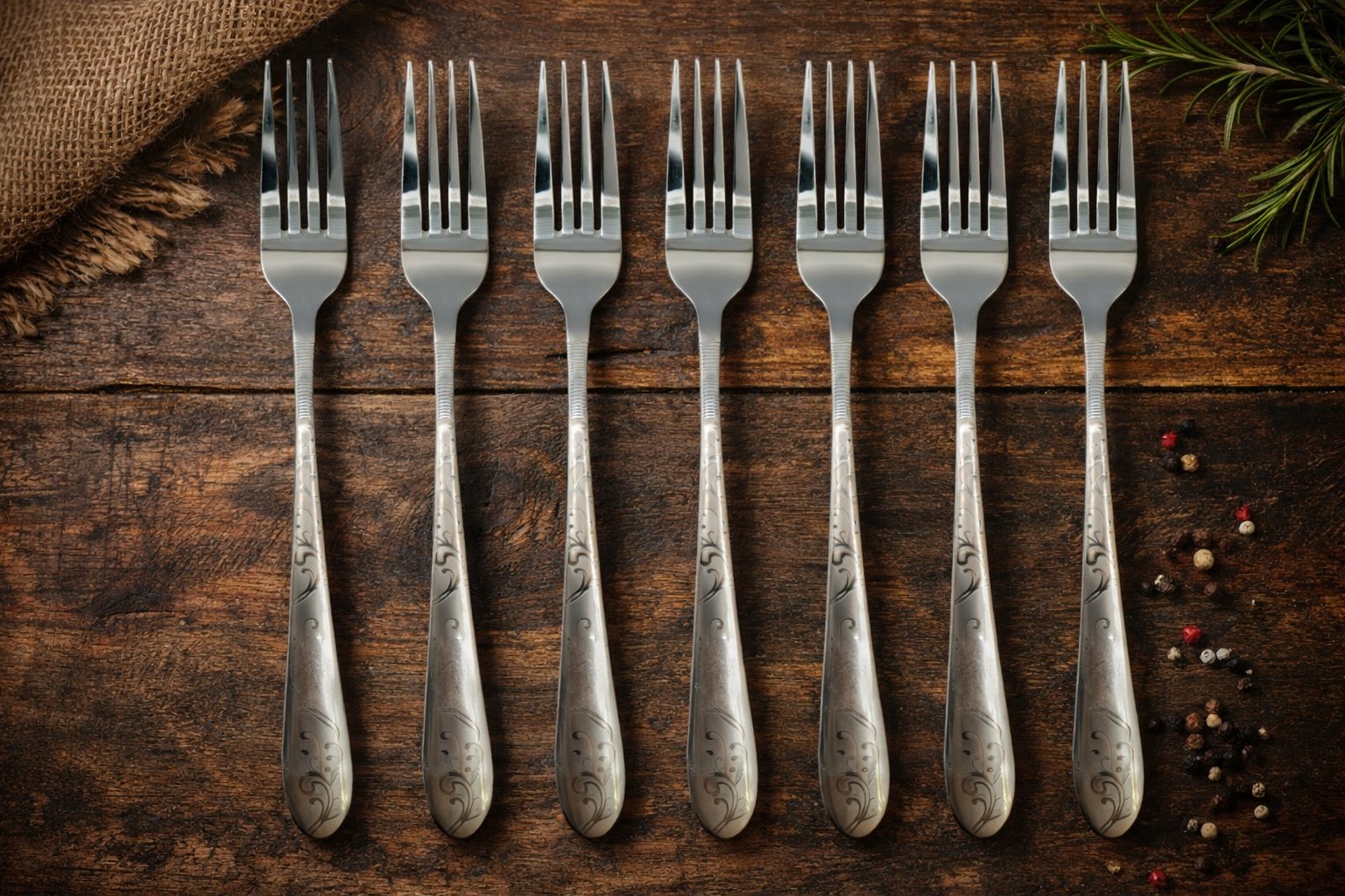Набір десертних виделок Cutlery Set CD-10 (6 шт.) — Хром з художньою обробкою