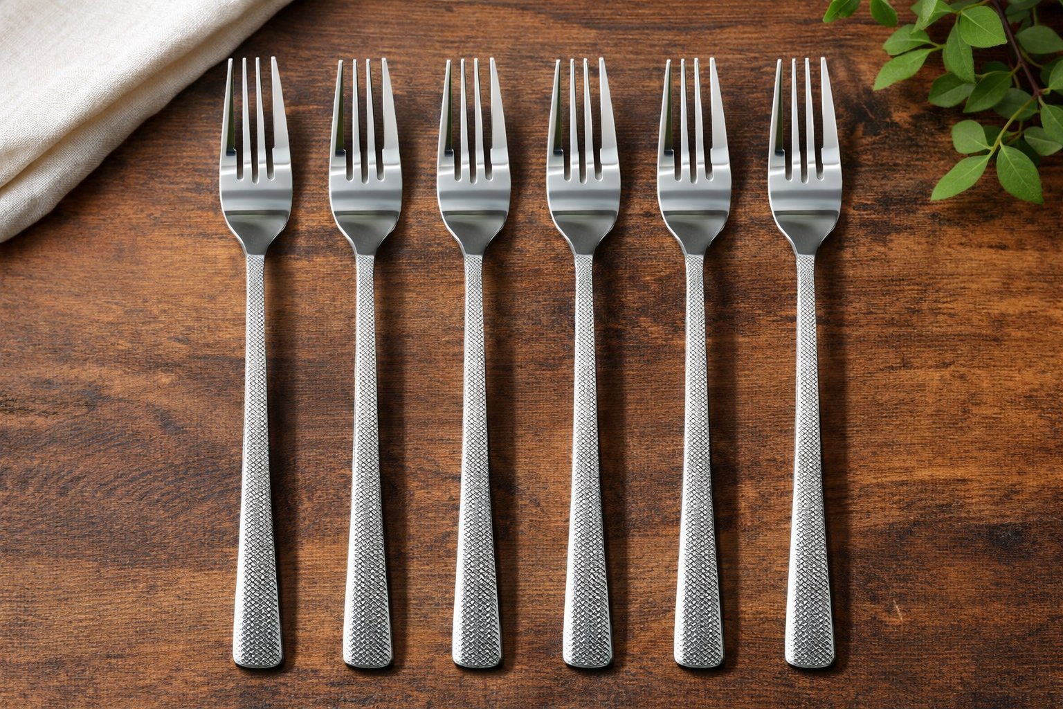 Набір десертних виделок Cutlery Set CD-15 (6 шт.) — Хром із фактурним рифленням