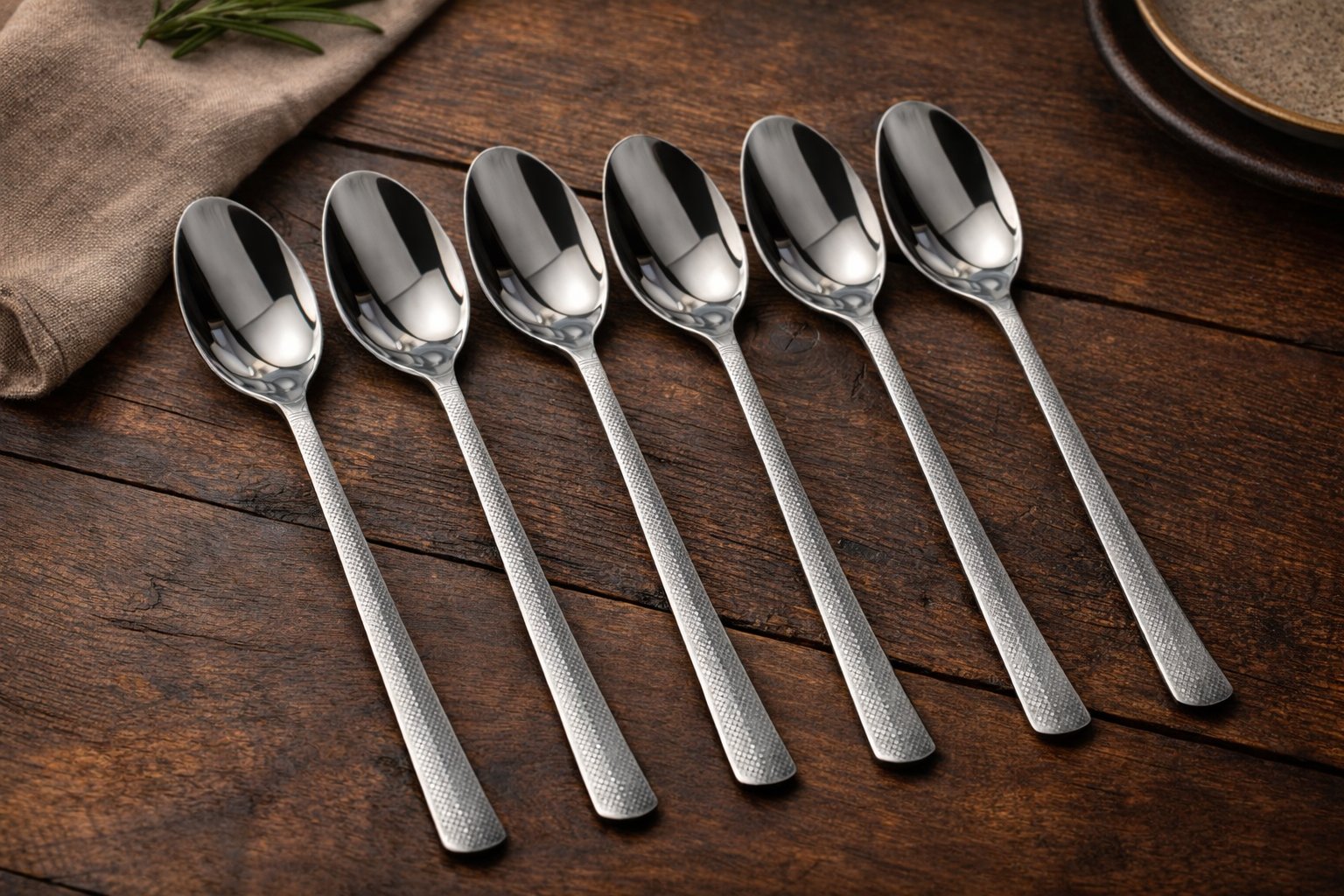 Набір столових ложок Cutlery Set CD-12 (6 шт.) — Хром із фактурним рифленням