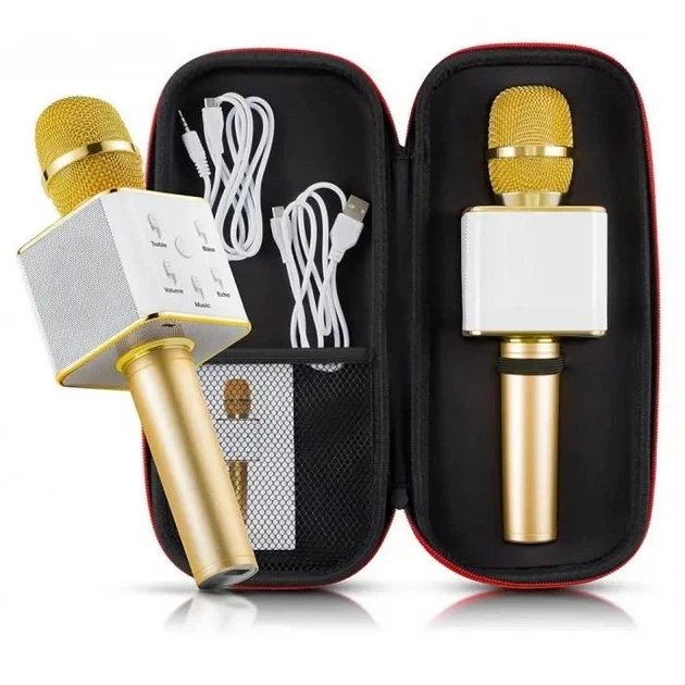 Мікрофон-караоке Q7 Bluetooth — Бездротова система 2-в-1 для вокалу та музики,Золотий