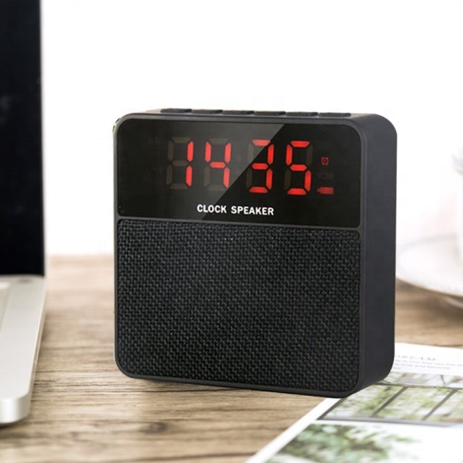 Портативна Bluetooth колонка T1 — Розумний гаджет 3-в-1: Годинник, Будильник та Радіо,Чорна