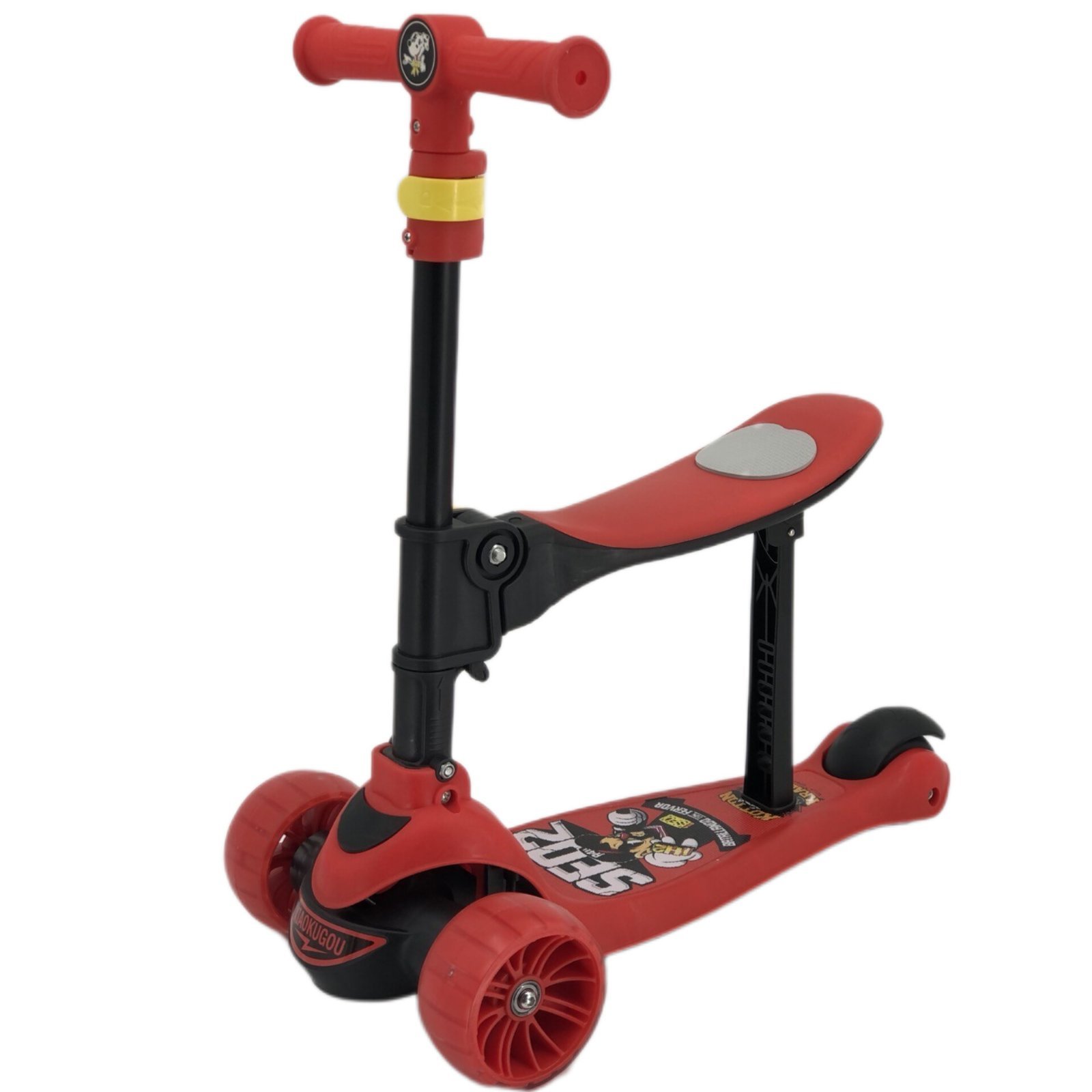 Дитячий самокат-трансформер Scooter XKG-003Z (складаний, зі світловими колісьми та сидінням),Червоний