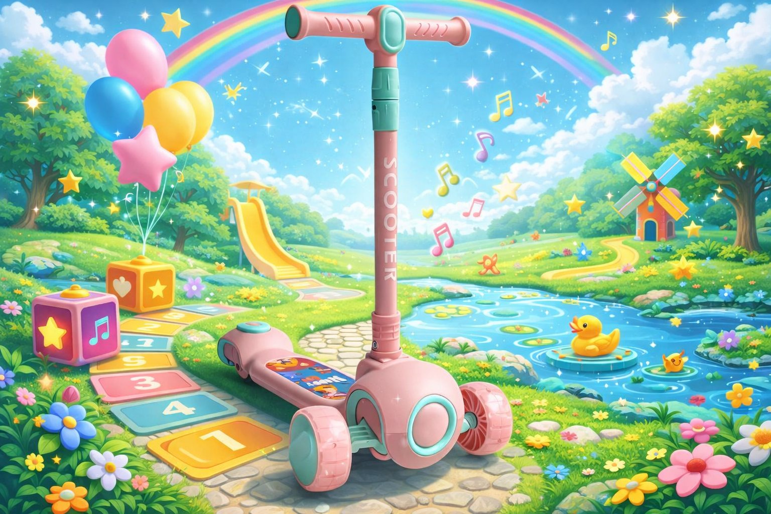 Дитячий триколісний самокат Scooter Happy Day V1: Яскраве свято на кожній прогулянці,Рожевий