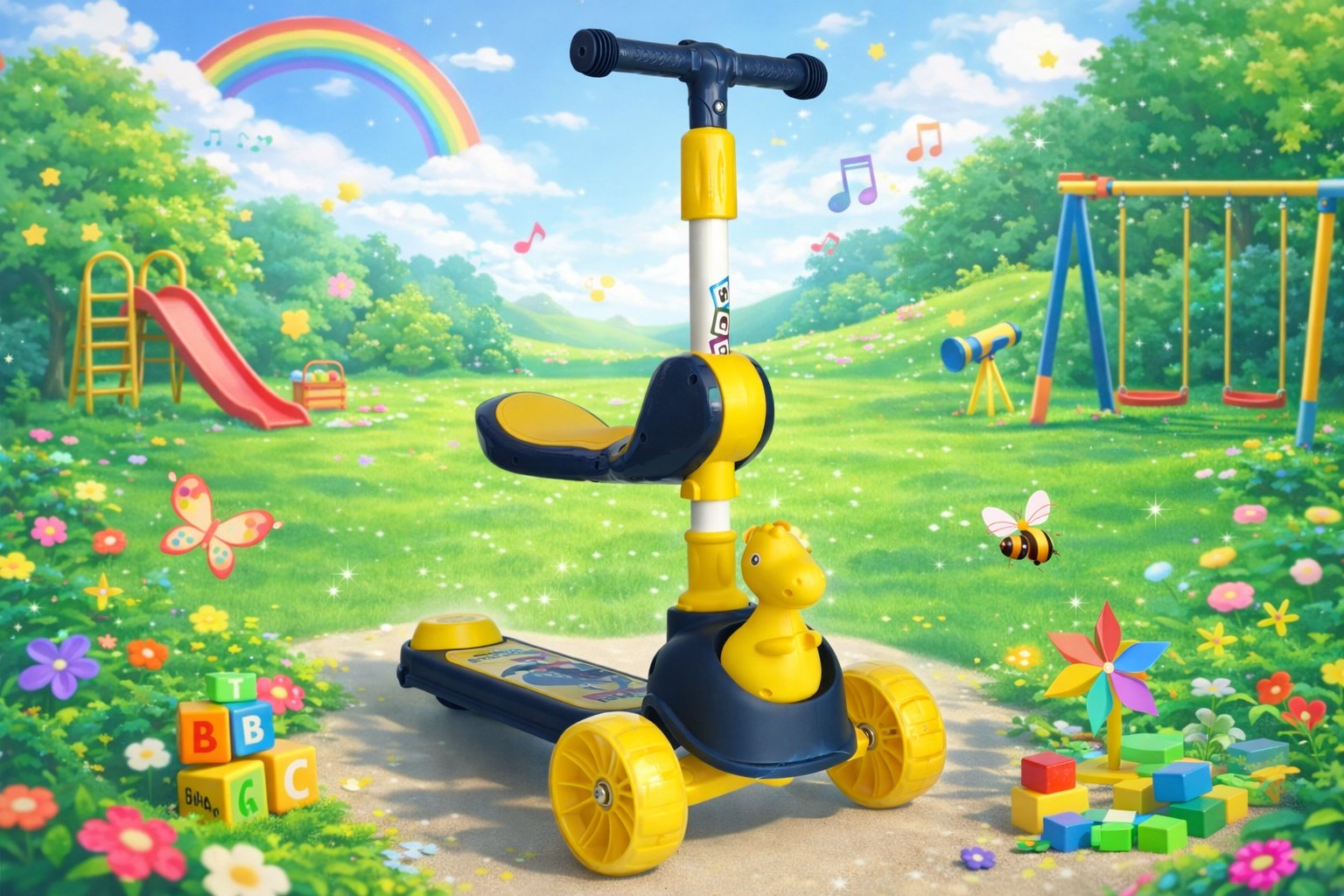 Дитячий самокат з сидінням 2 в 1 Scooter Animal 8107: Перший транспорт для маленьких дослідників,Жовтий
