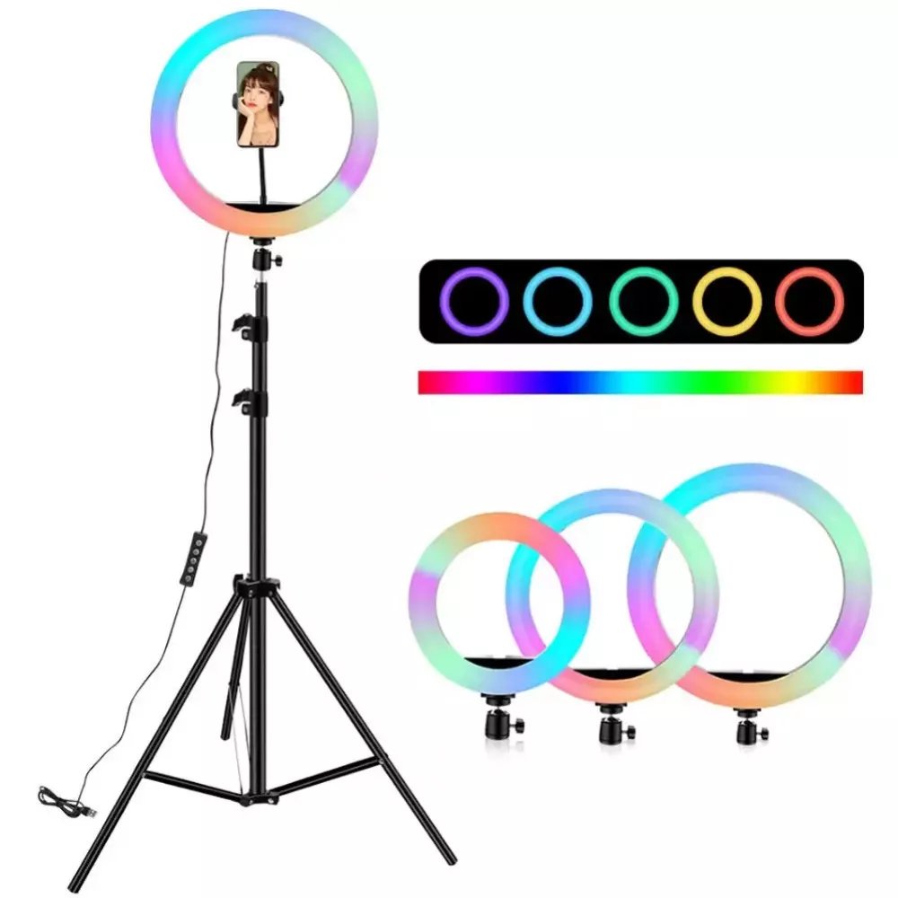 Професійна кільцева LED лампа MJ-36 RGB 36 см — якісне світло та 21 колірний режим для вашої творчості