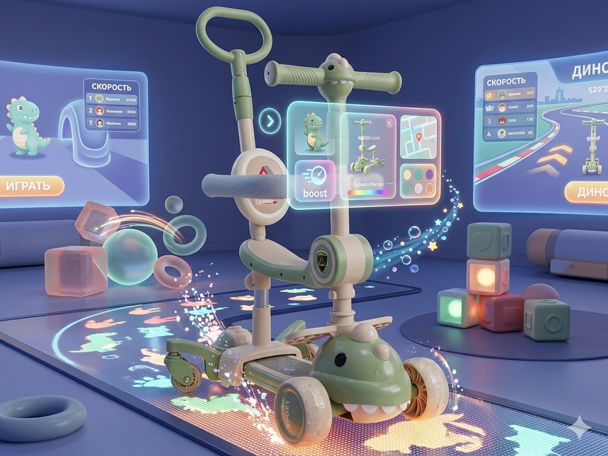 Дитячий самокат-трансформер 4 в 1 Dino Mini 616: Розумний контроль та безпека з перших кроків,Зелений