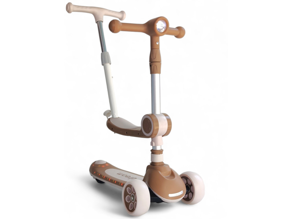 Дитячий самокат-трансформер 3 в 1 Scooter Dream M3: Потужність, безпека та світлові ефекти,Коричневий