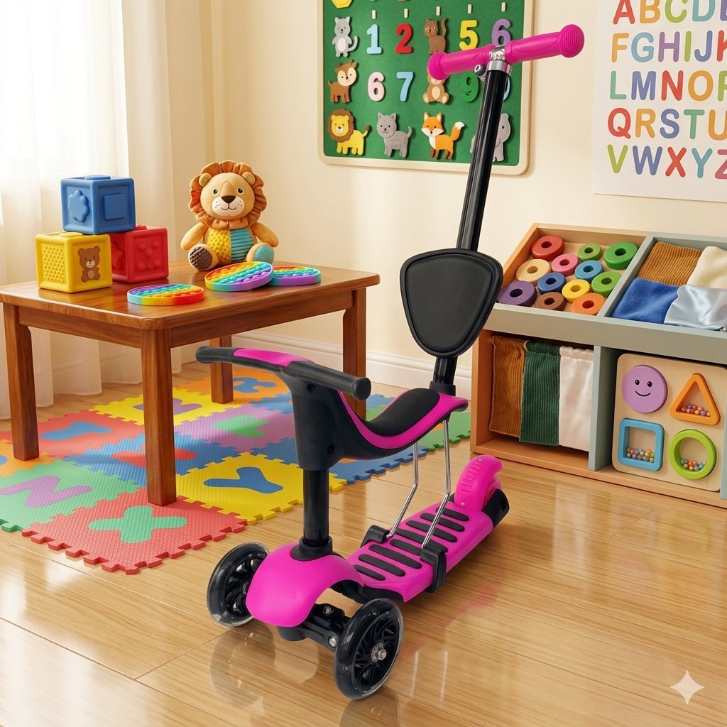 Дитячий самокат-трансформер 3 в 1 Scooter Horned 0332-4S: Надійність та рекордний батьківський контроль,Рожевий