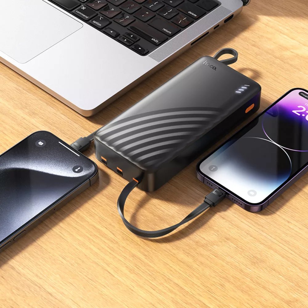 Повербанк Hoco J146A 20000 mAh — максимальна зручність із чотирма вбудованими кабелями