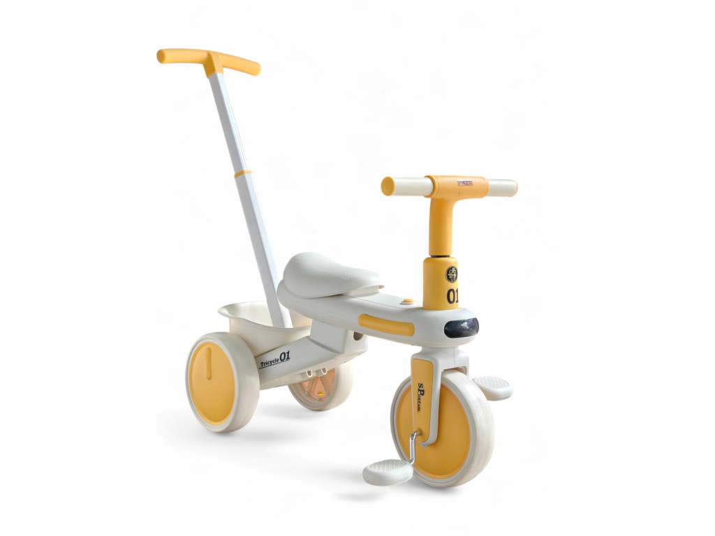 Дитячий триколісний велосипед-велобіг з батьківською ручкою Tricycle 01 KE5189: Надійний старт для перших поїздок,Жовтий