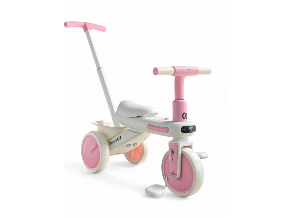 Дитячий триколісний велосипед-велобіг з батьківською ручкою Tricycle 01 KE5189: Надійний старт для перших поїздок,Рожевий