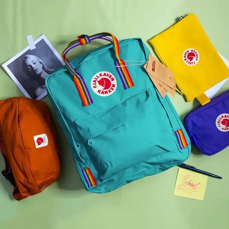 Рюкзак Fjallraven Kanken 16л (37х28х12 см) – Морський зелений з різнокольоровими ручками