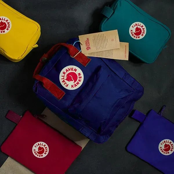Компактний рюкзак Fjallraven Kanken 7л (27х21х10 см) – Синій із червоними ручками