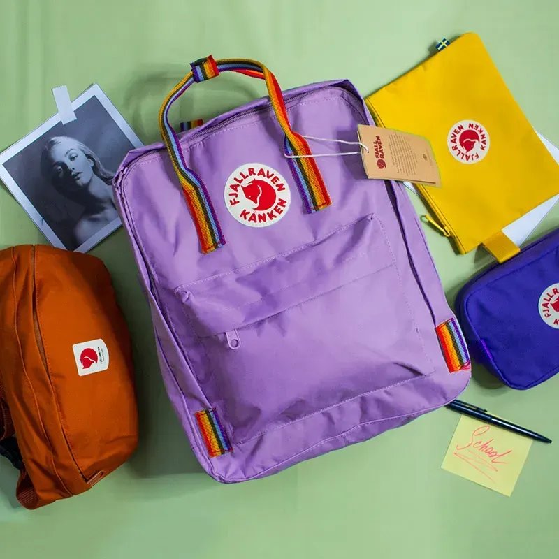 Рюкзак Fjallraven Kanken 16л (37х28х12 см) – Лавандовий з різнокольоровими ручками