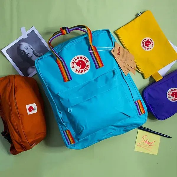 Рюкзак Fjallraven Kanken 16л (37х28х12 см) – Блакитний з різнокольоровими ручками
