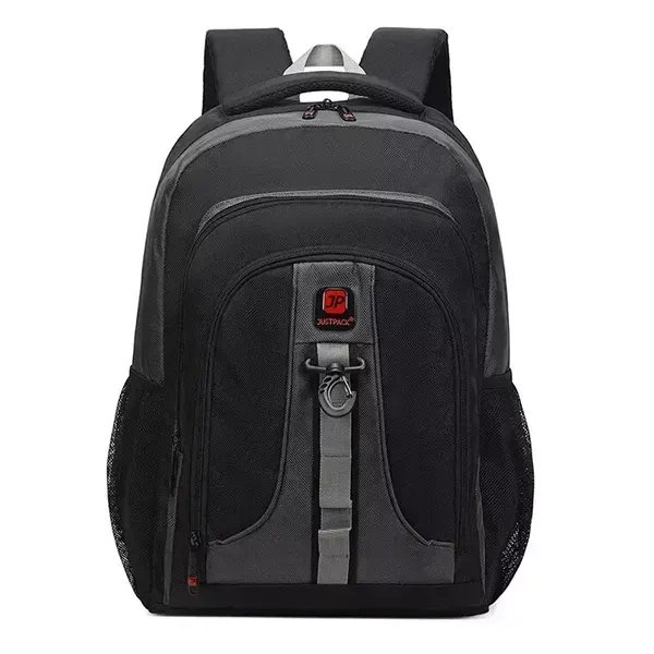 Сучасний міський сірий рюкзак Justpack зі світловідбивними елементами для безпечного навчання роботи та подорожей