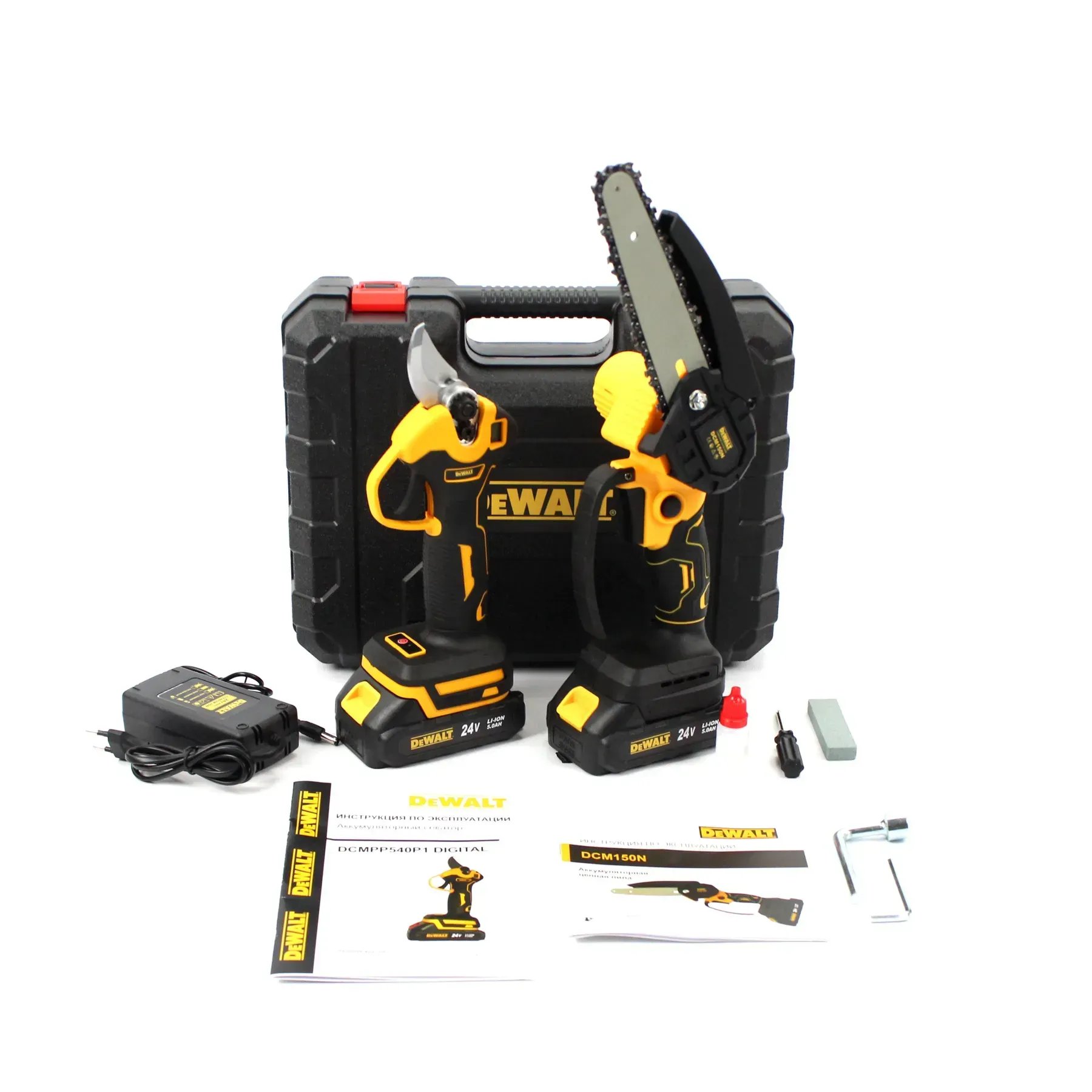 Акумуляторний набір 2в1 DeWalt (міні-пила DCM150N + секатор DCMPP540P1, 24V, 5.0 А·год, кейс): Ефективний догляд за садом!