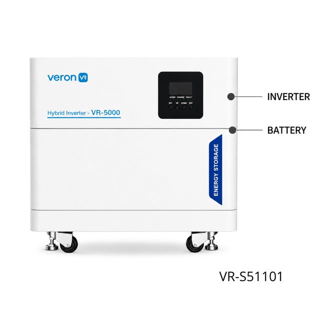 Гібридний інвертор VERON VR-S51101 з акумулятором 5.12 kWh (3 кВт, LiFePO4, на колесах): Надійне рішення для автономного живлення!