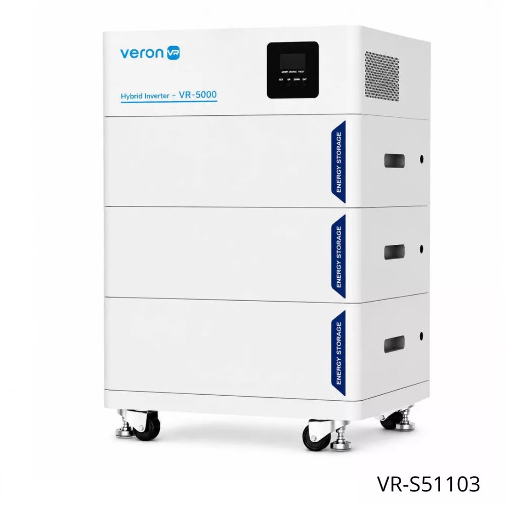 Гібридний інвертор VR-S51103 з трьома акумуляторами 15.36 kWh (3 кВт, LiFePO4, на колесах): Максимальна автономія та потужність!